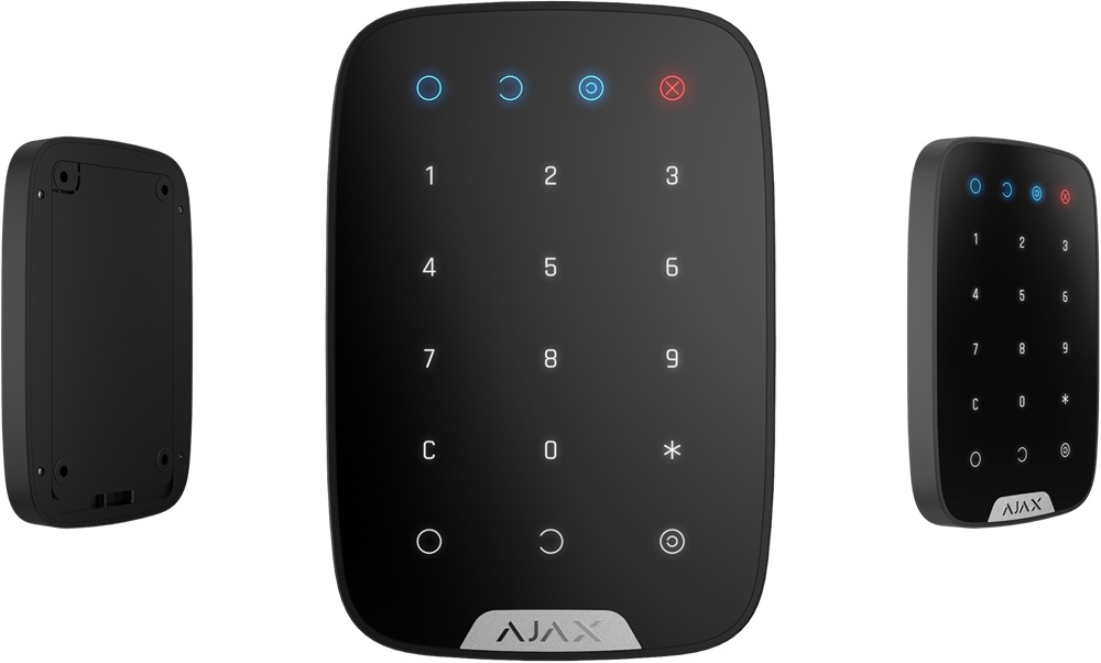 Ajax Funk-Bedienteil KeyPad (schwarz) - Ansichten vorne, hinten, Seite